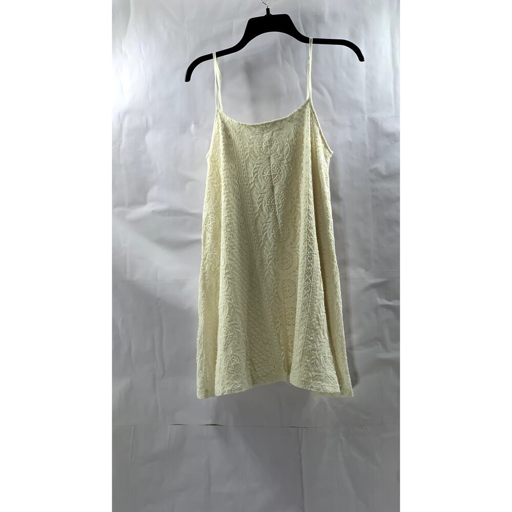PULL& BEAR Women's Cream Lace Scoop-Neck Spaghetti Strap A-line Mini Dress SZ M